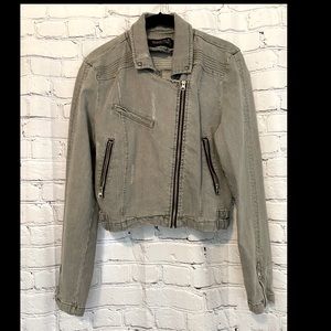 Celebrity Pink • Cropped Denim Moto Jacket